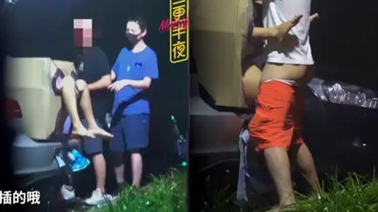 国外大神【三更半夜】系列：满足老公变态要求！娇妻装箱野外露出，邀请路人随意玩弄！